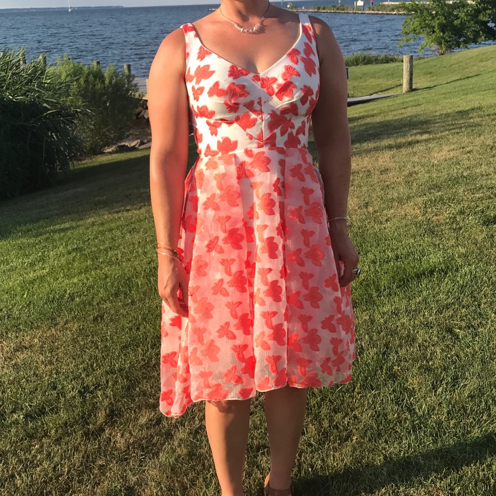 White dress with orange butterflies